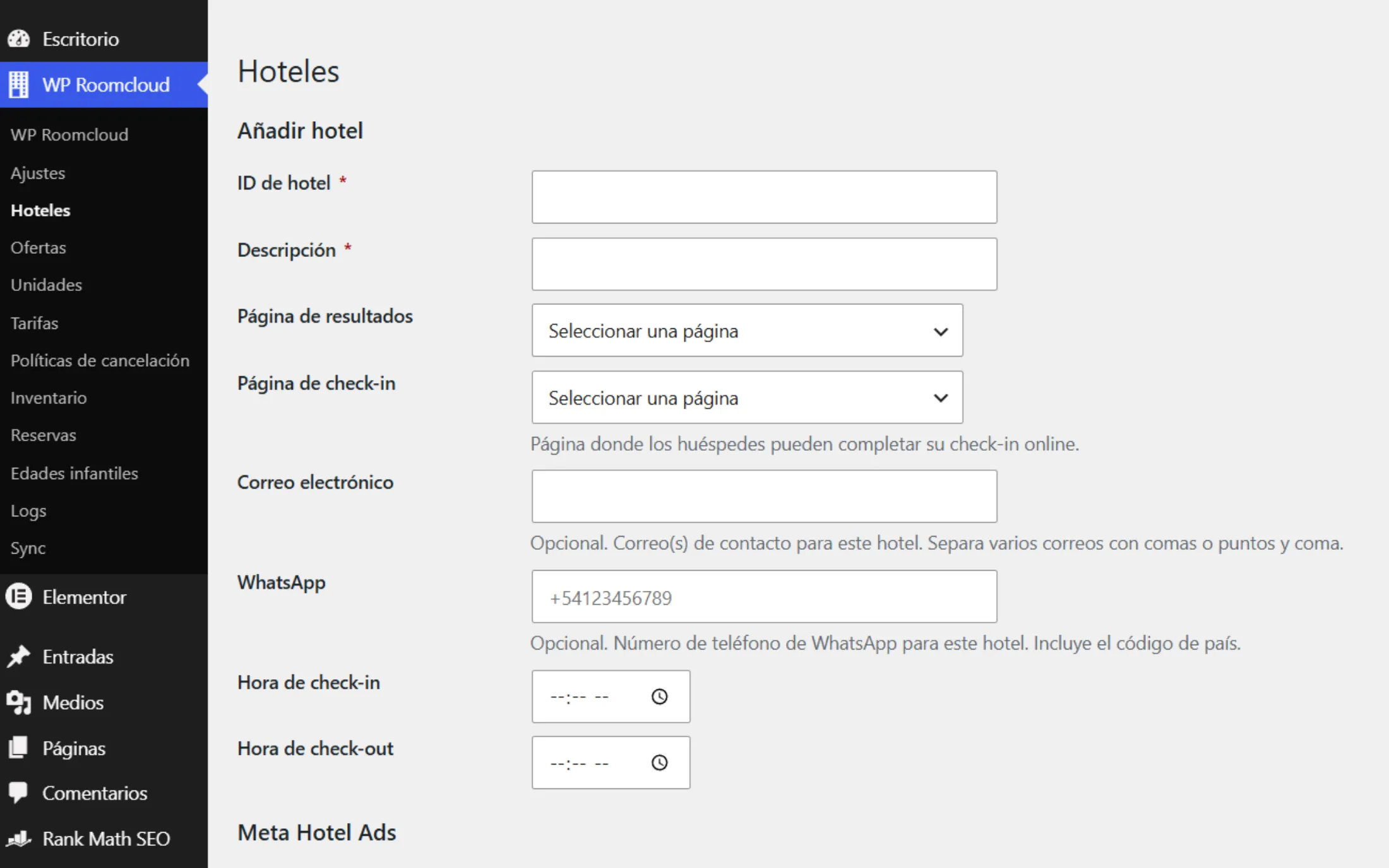 Backoffice: configuración de hoteles