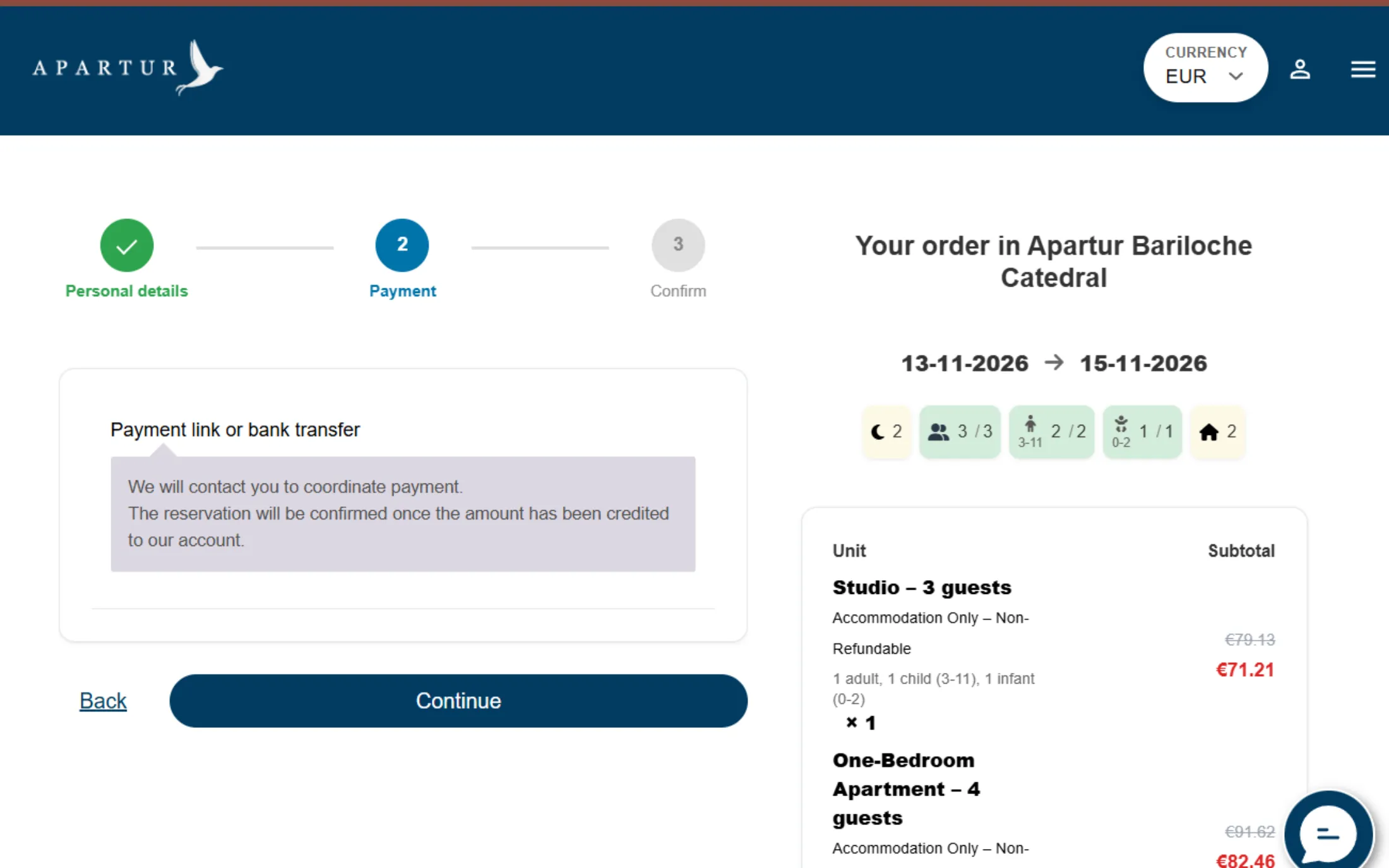 Checkout de la reserva
